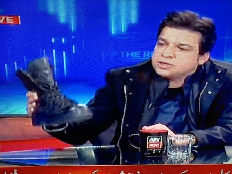 Minister Faisal Vawda Brings Boot To Talkshow To Mock PMLN, PPP