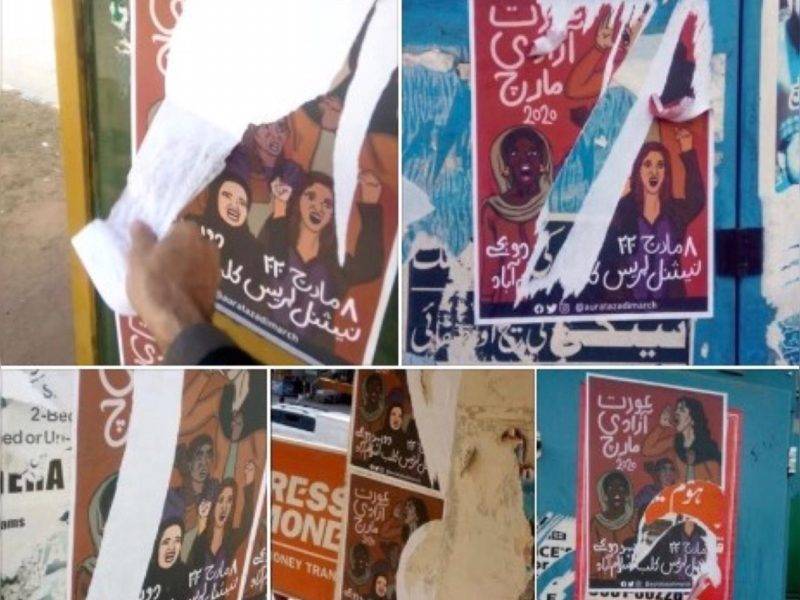 JUI-F Members Tearing Down Aurat March Posters After Fazl Ur Rehman’s Threatening Statement