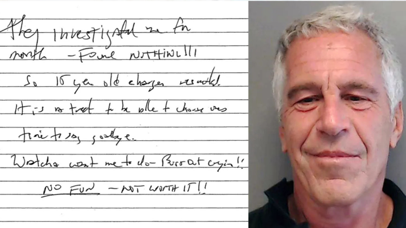 Epstein Suicide Note Made Public by US Federal Court
