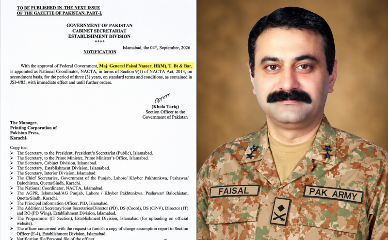 Maj Gen Faisal Naseer Appointed NACTA National Coordinator