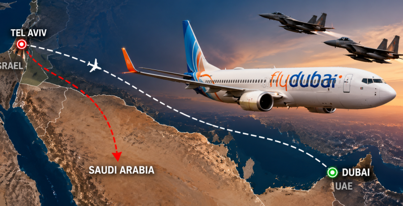 Flydubai flight to Tel Aviv transmits hijacking code, diverts toward Saudi Arabia