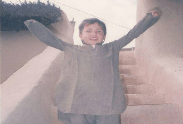 A 5-year-old Aitzaz at his home.