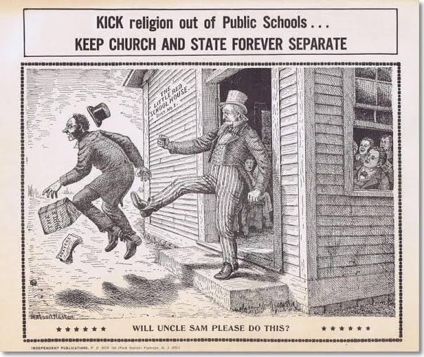 One of main planks of secularism in the US has always been to keep religion away from the public school system.